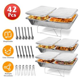 Set Of 42Pcs Disposable Chafing Dish Buffet Set Chafing Servers With Covers Spoons Forks Tongs Full-Size Pans Food Warmers For Parties Events Cat (Option: 42PcsSet) Set Of 42Pcs Disposable Chafing Dish Buffet Set Chafing Servers With Covers Spoons Forks Tongs Full-Size Pans Food Warmers For Parties Events Cat (Option: 42PcsSet)