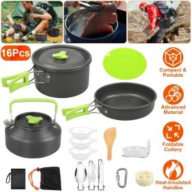 Set Of 16Pcs Camping Cooking Ware Camping Stove Cookware Kit Aluminum Kettle With Bowls Knife Fork Spoon Carabiner Spatula Cutting Board For Hiki (Option: CookwareSet) Set Of 16Pcs Camping Cooking Ware Camping Stove Cookware Kit Aluminum Kettle With Bowls Knife Fork Spoon Carabiner Spatula Cutting Board For Hiki (Option: CookwareSet)